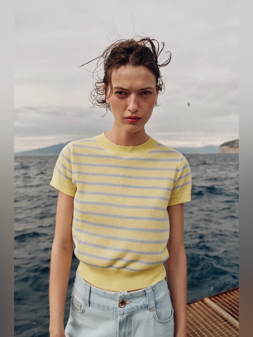 NWT Zara STRIPED SHORT SLEEVE KNIT SWEATER